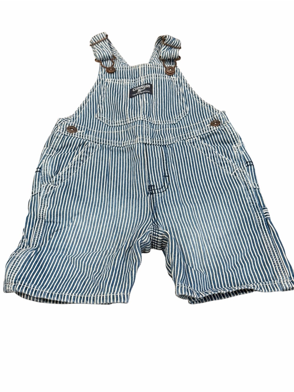 OshKosh B'gosh,  Navy and White Striped Engineer Short Overalls, Size 24 months